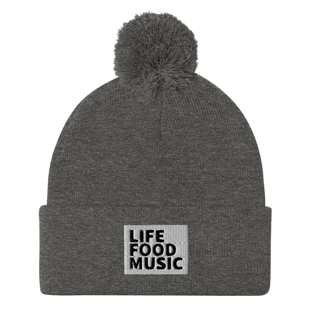 LFM WHITE AND BLACK LOGO POMPOM BEANIE