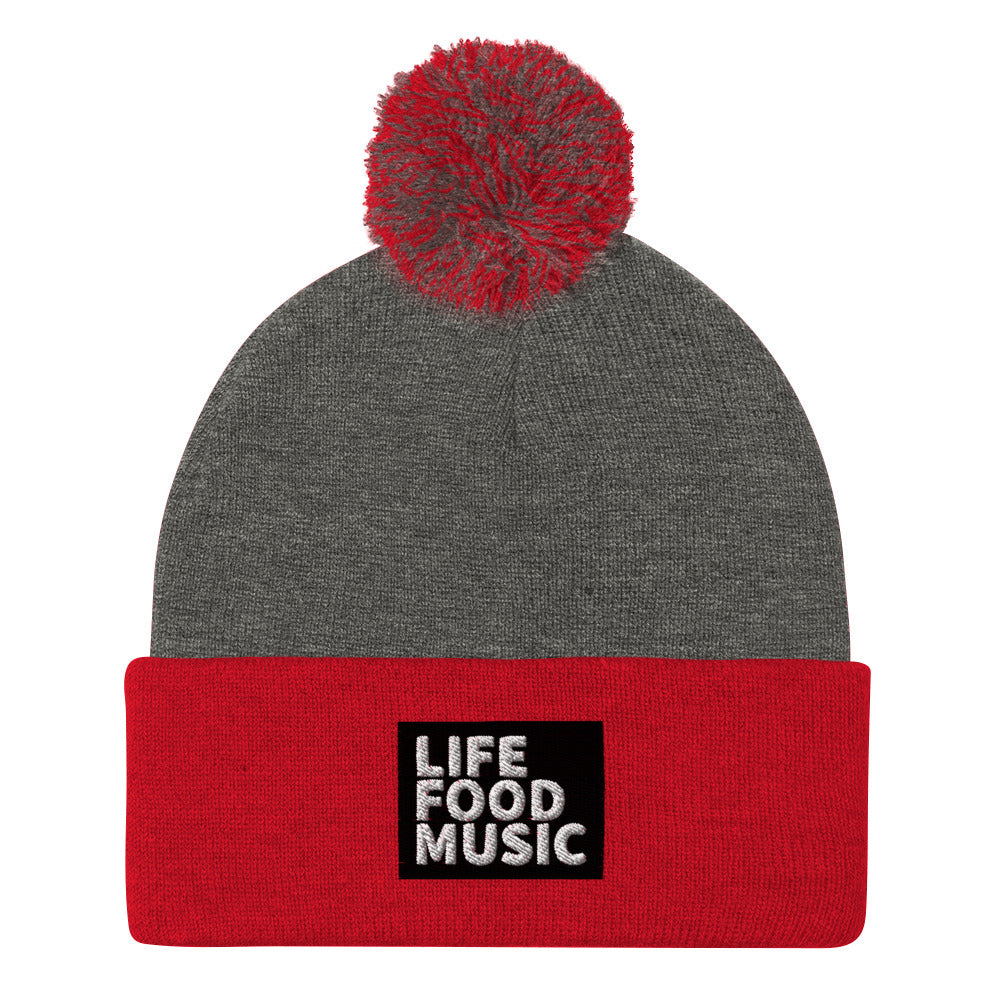 LFM BLACK AND WHITE LOGO POMPOM BEANIE