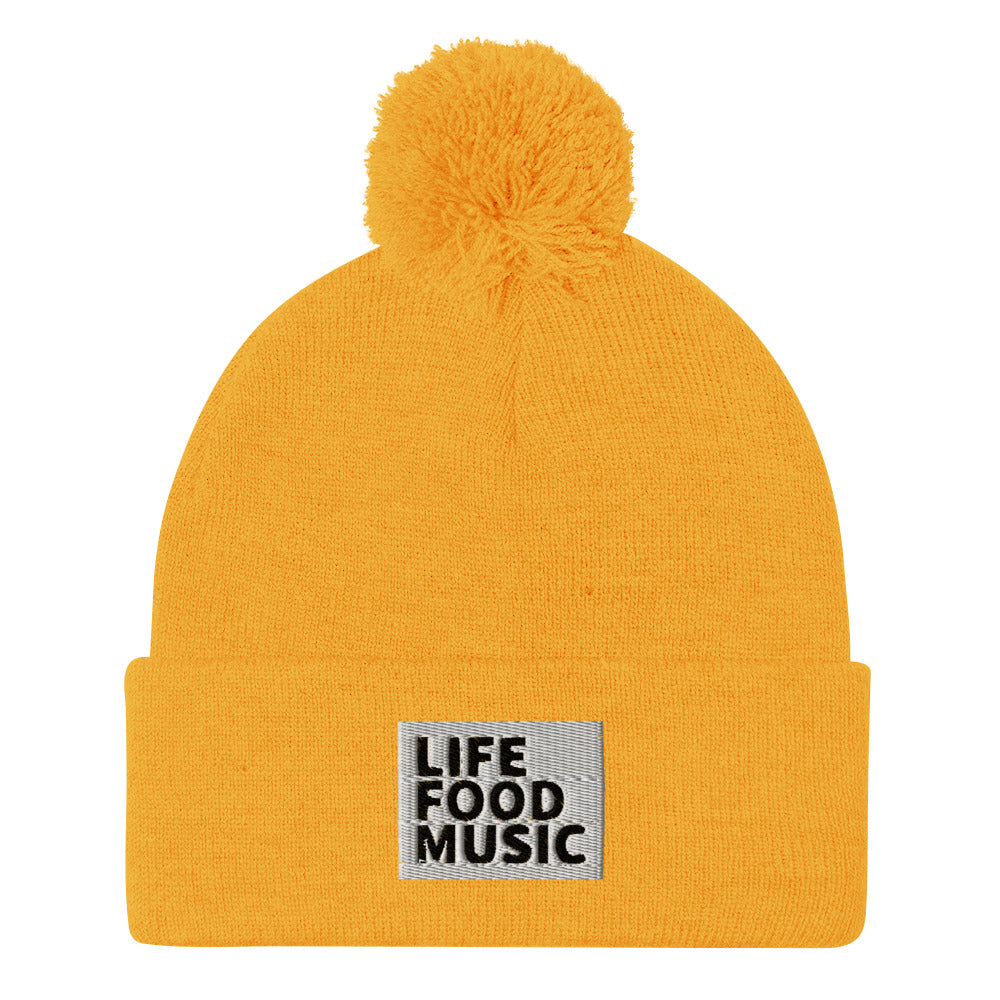 LFM WHITE AND BLACK LOGO POMPOM BEANIE