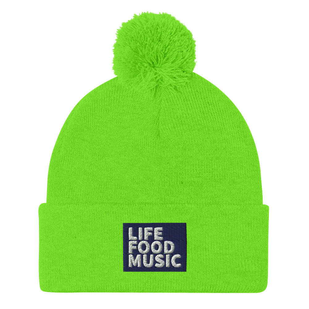 LFM NAVY AND WHITE LOGO POMPOM BEANIE