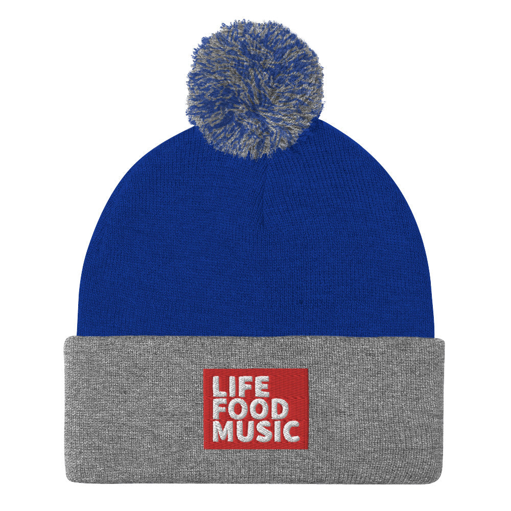 LFM RED AND WHITE LOGO POMPOM BEANIE