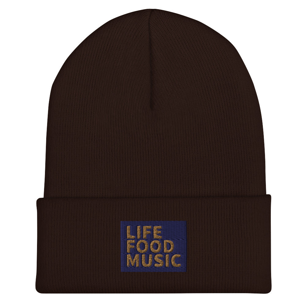 LFM NAVY AND OLD GOLD LOGO BEANIE