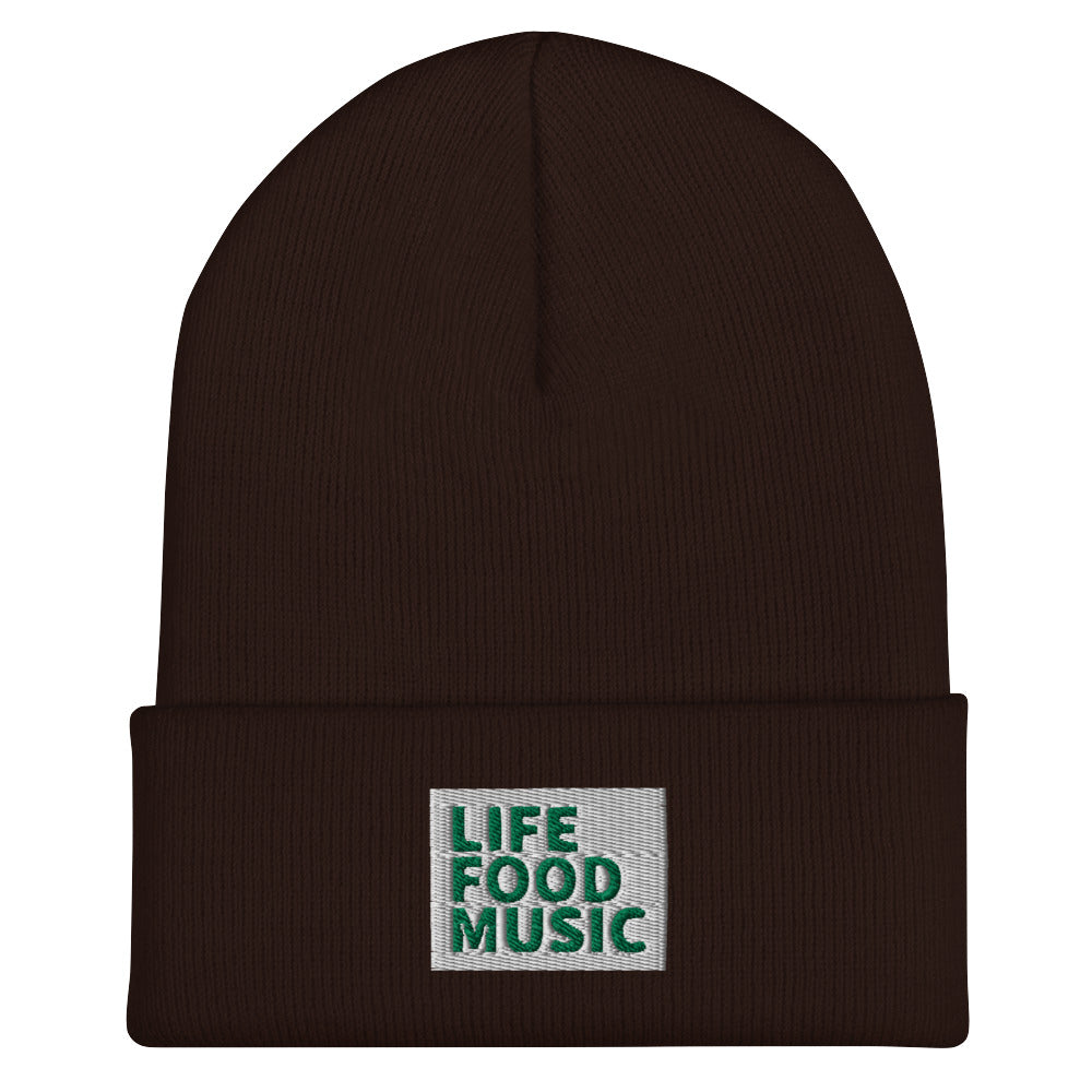 LFM WHITE AND GREEN LOGO BEANIE