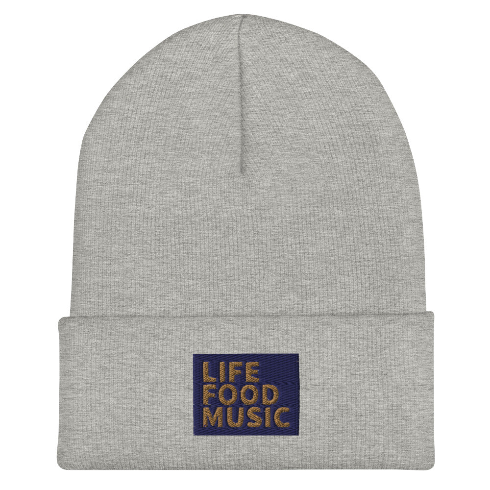 LFM NAVY AND OLD GOLD LOGO BEANIE