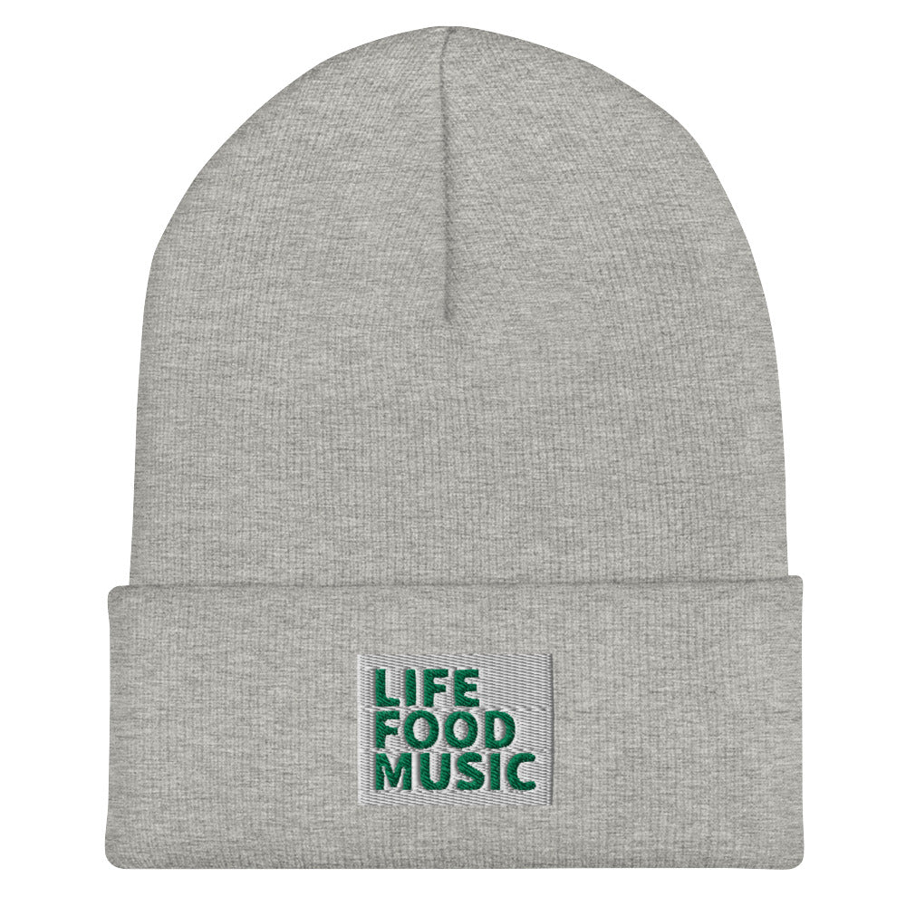 LFM WHITE AND GREEN LOGO BEANIE