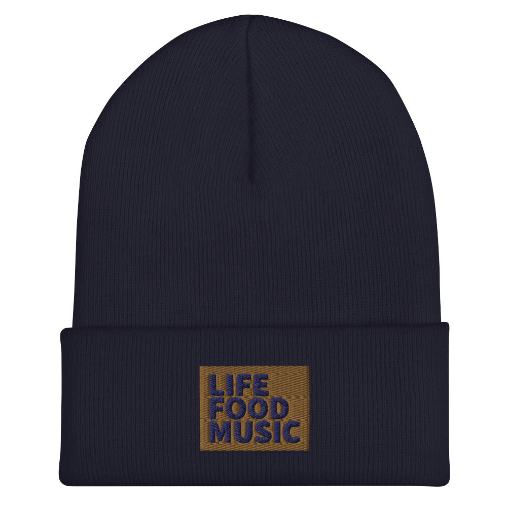 LFM OLD GOLD AND NAVY LOGO BEANIE