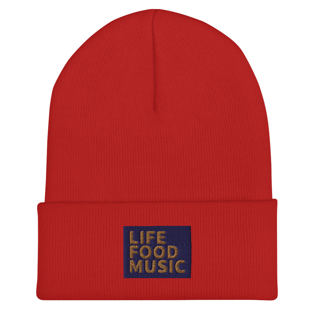 LFM NAVY AND OLD GOLD LOGO BEANIE