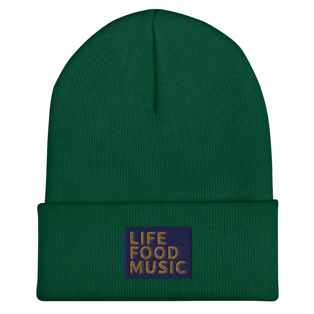 LFM NAVY AND OLD GOLD LOGO BEANIE