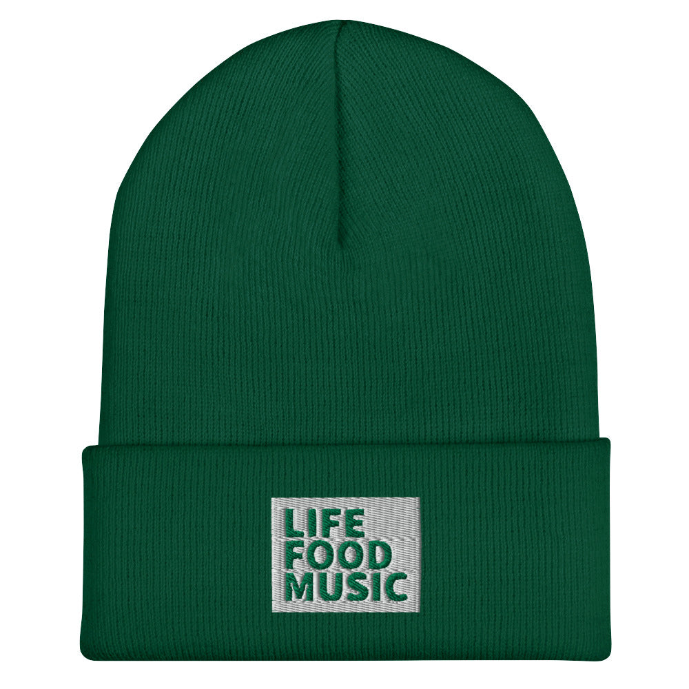 LFM WHITE AND GREEN LOGO BEANIE