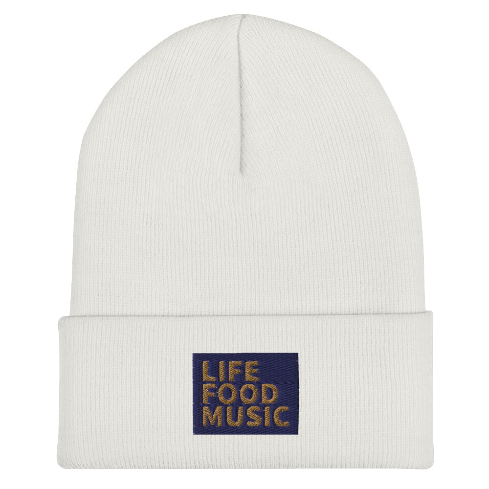 LFM NAVY AND OLD GOLD LOGO BEANIE