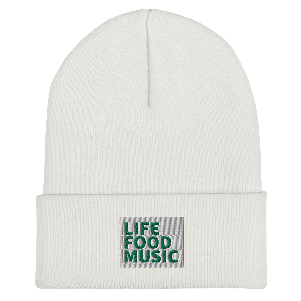 LFM WHITE AND GREEN LOGO BEANIE