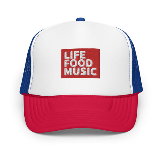 LFM RED AND WHITE LOGO TRUCKER