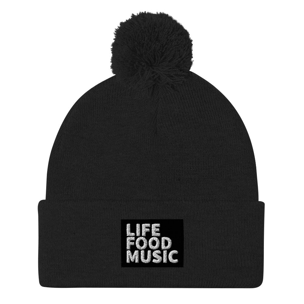 LFM BLACK AND WHITE LOGO POMPOM BEANIE