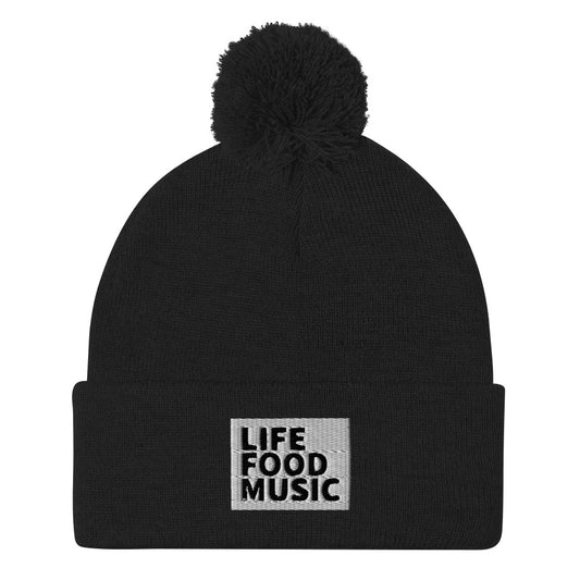 LFM WHITE AND BLACK LOGO POMPOM BEANIE