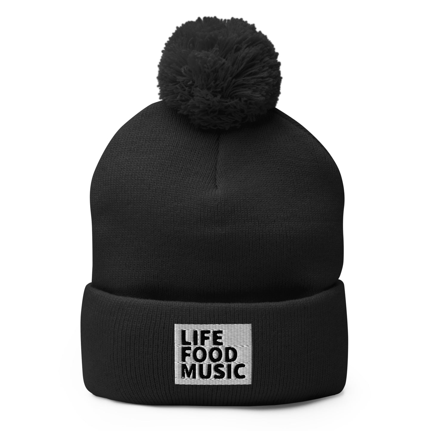 LFM WHITE AND BLACK LOGO POMPOM BEANIE