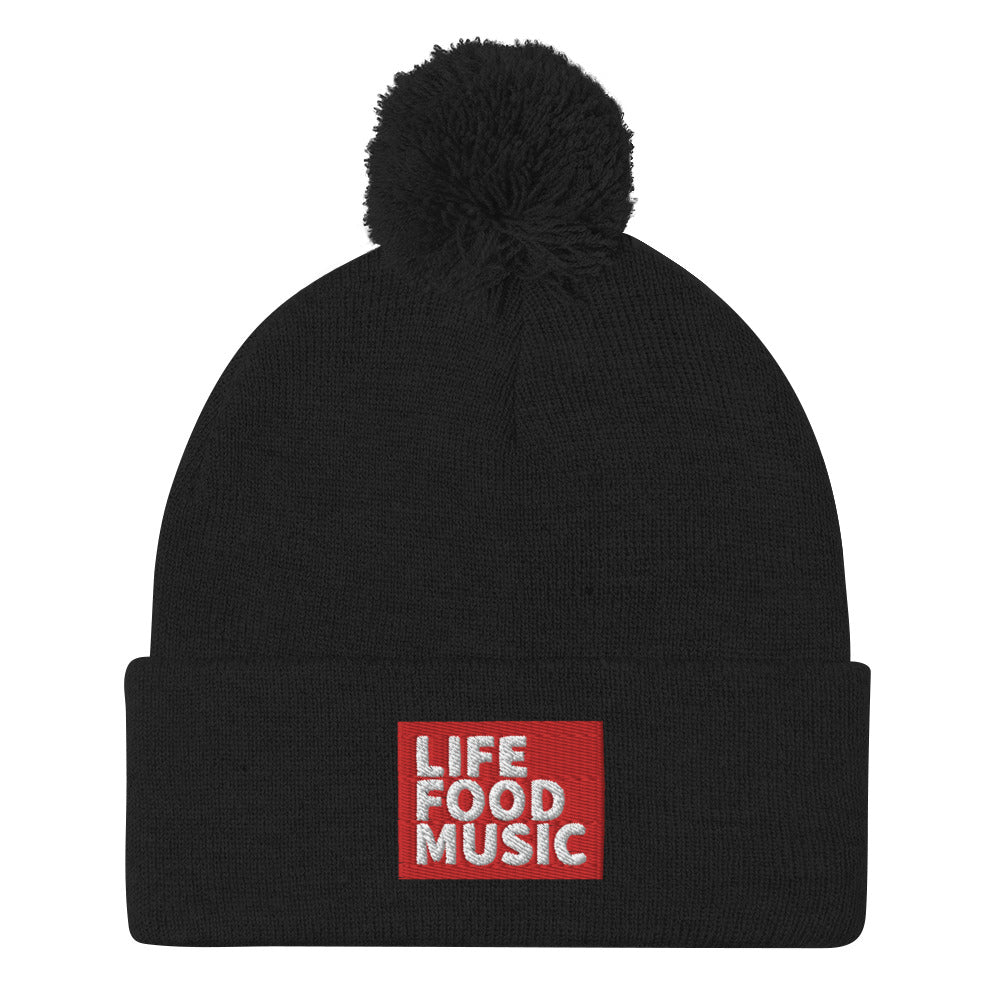 LFM RED AND WHITE LOGO POMPOM BEANIE