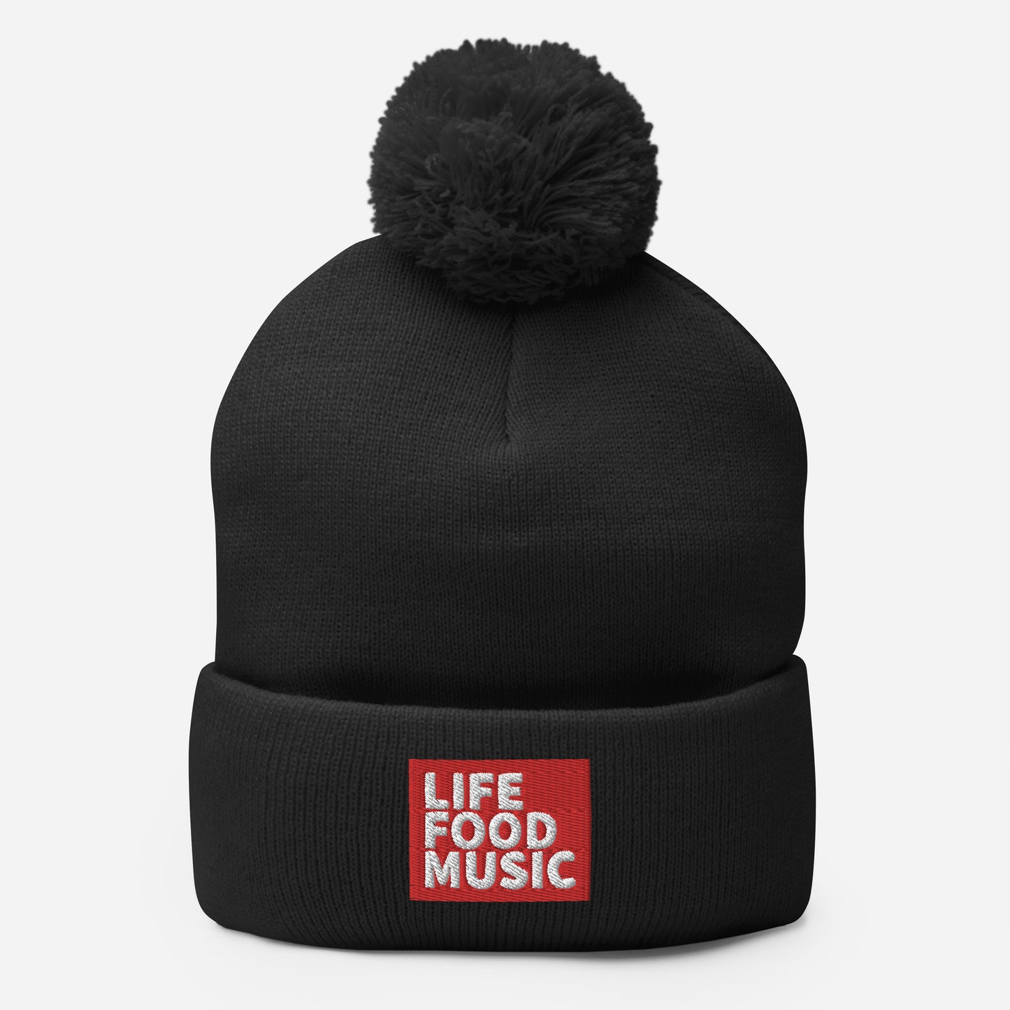 LFM RED AND WHITE LOGO POMPOM BEANIE