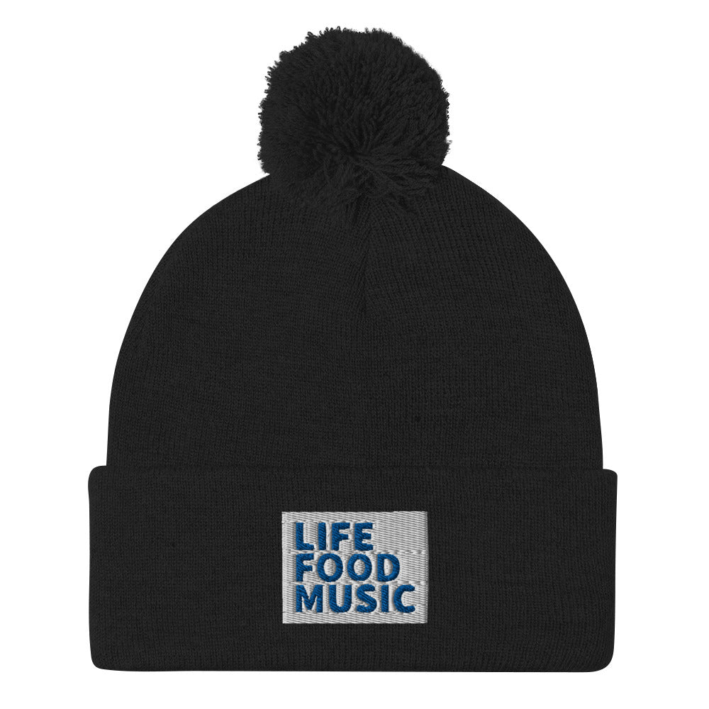 LFM WHITE AND ROYAL LOGO POMPOM BEANIE