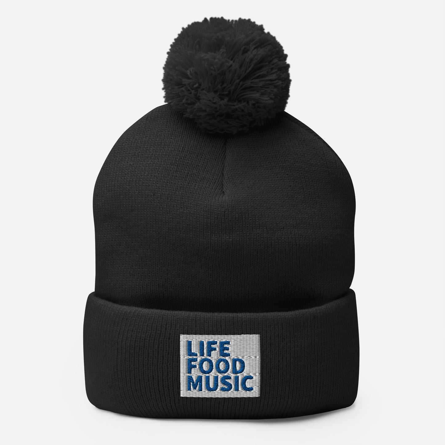 LFM WHITE AND ROYAL LOGO POMPOM BEANIE