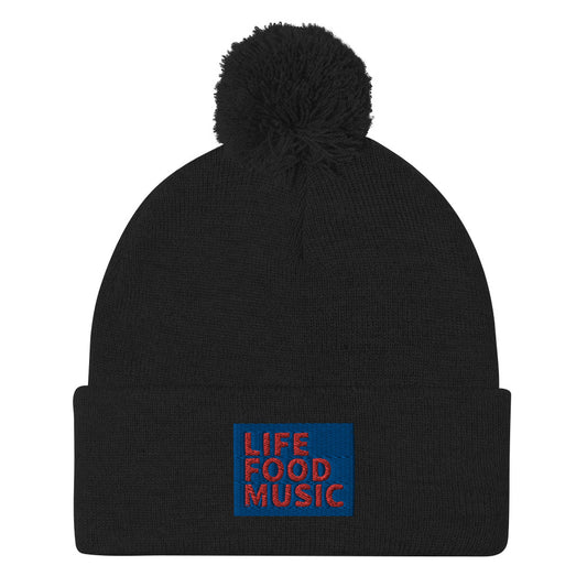 LFM ROYAL AND RED LOGO POMPOM BEANIE