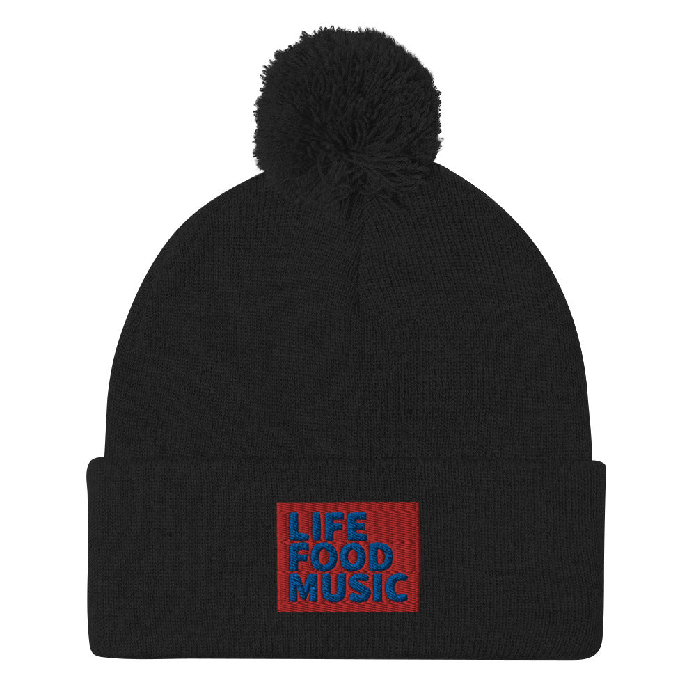 LFM RED AND ROYAL LOGO POMPOM BEANIE