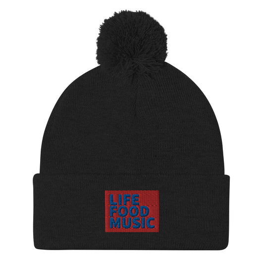 LFM RED AND ROYAL LOGO POMPOM BEANIE