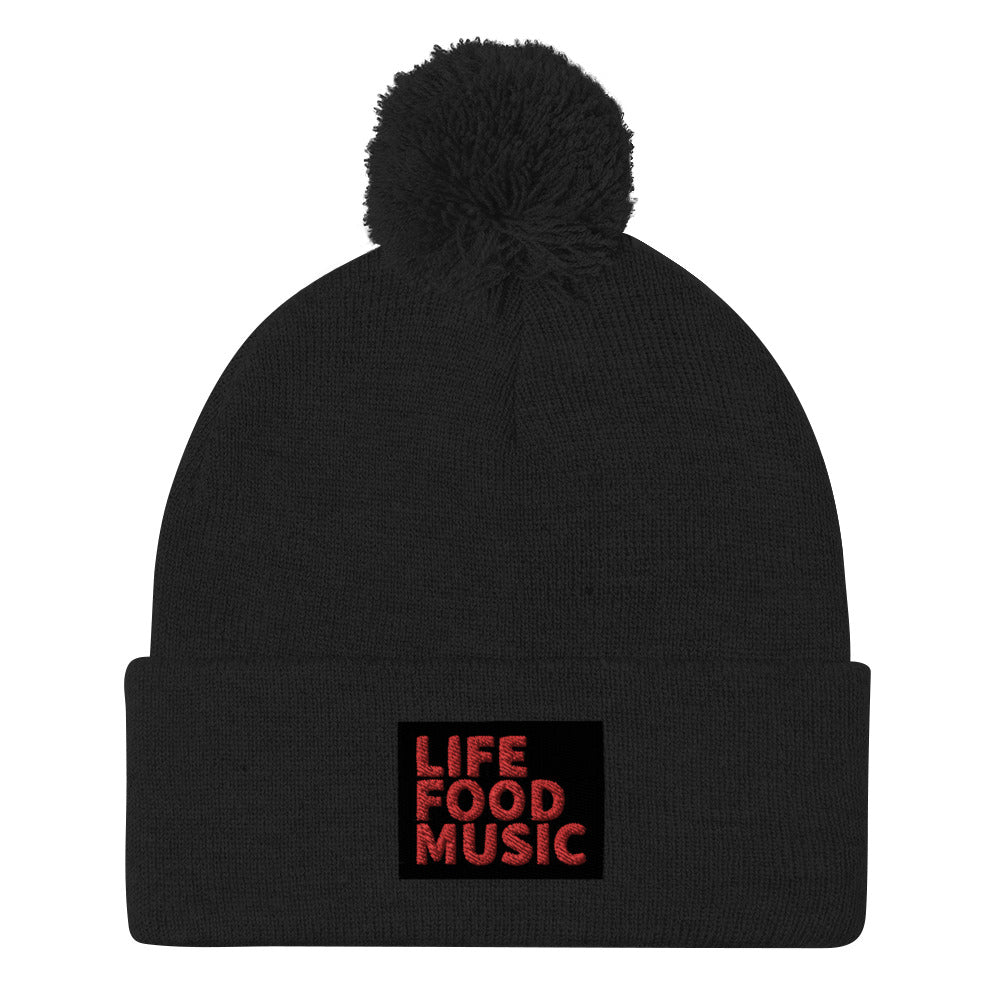 LFM BLACK AND RED LOGO POMPOM BEANIE