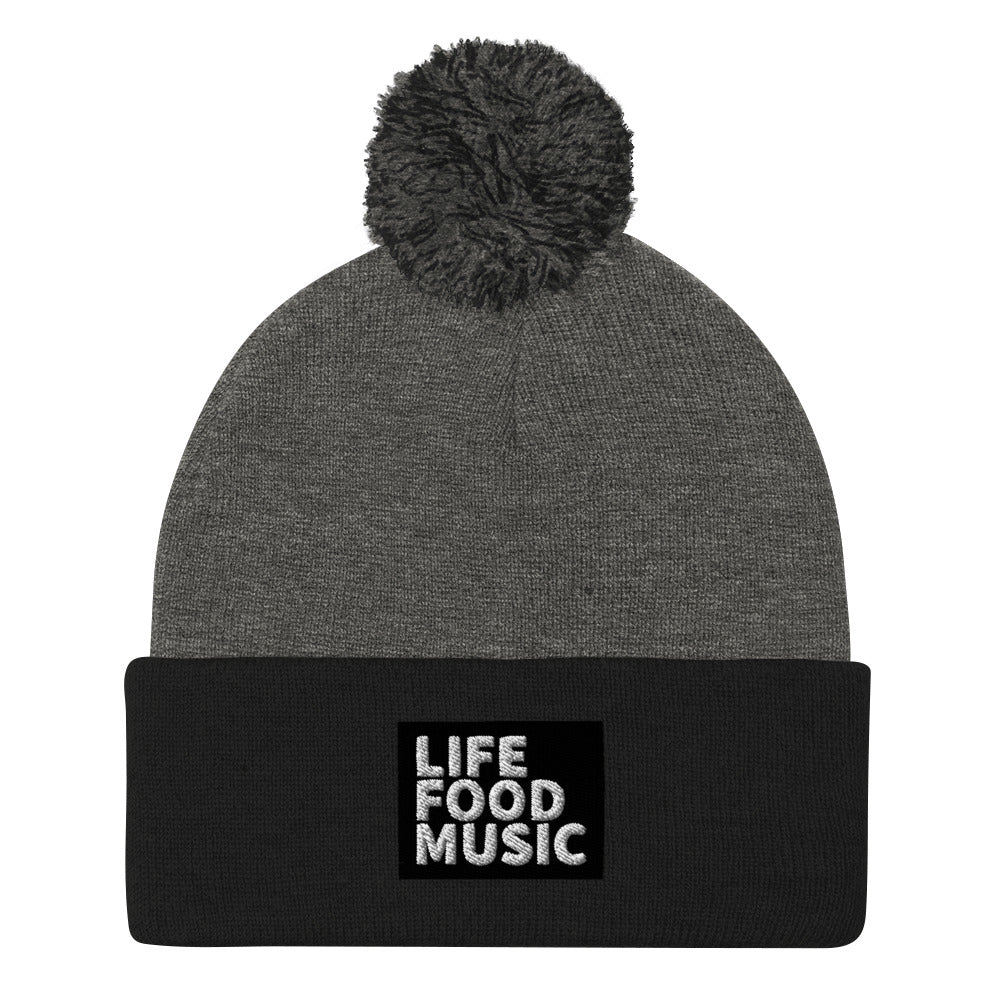 LFM BLACK AND WHITE LOGO POMPOM BEANIE