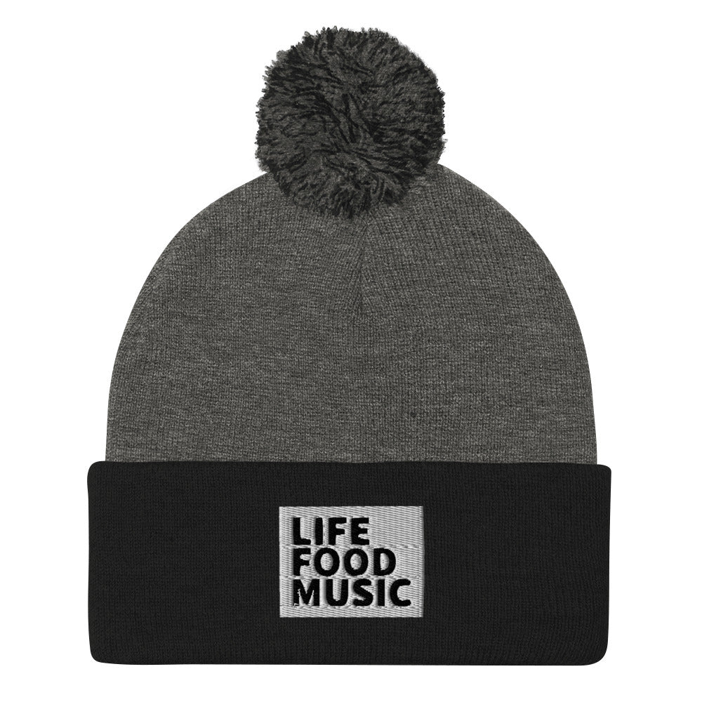 LFM WHITE AND BLACK LOGO POMPOM BEANIE