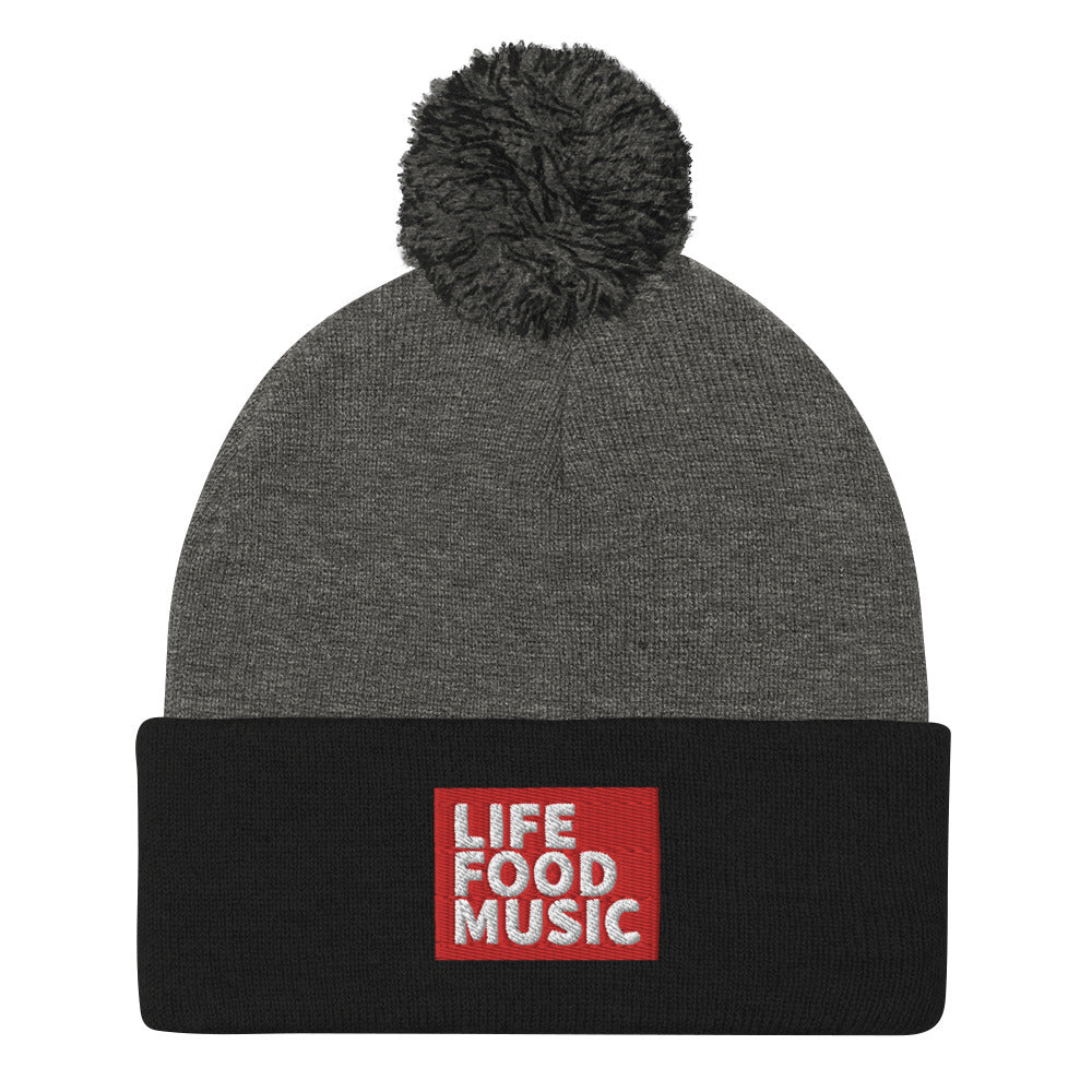 LFM RED AND WHITE LOGO POMPOM BEANIE