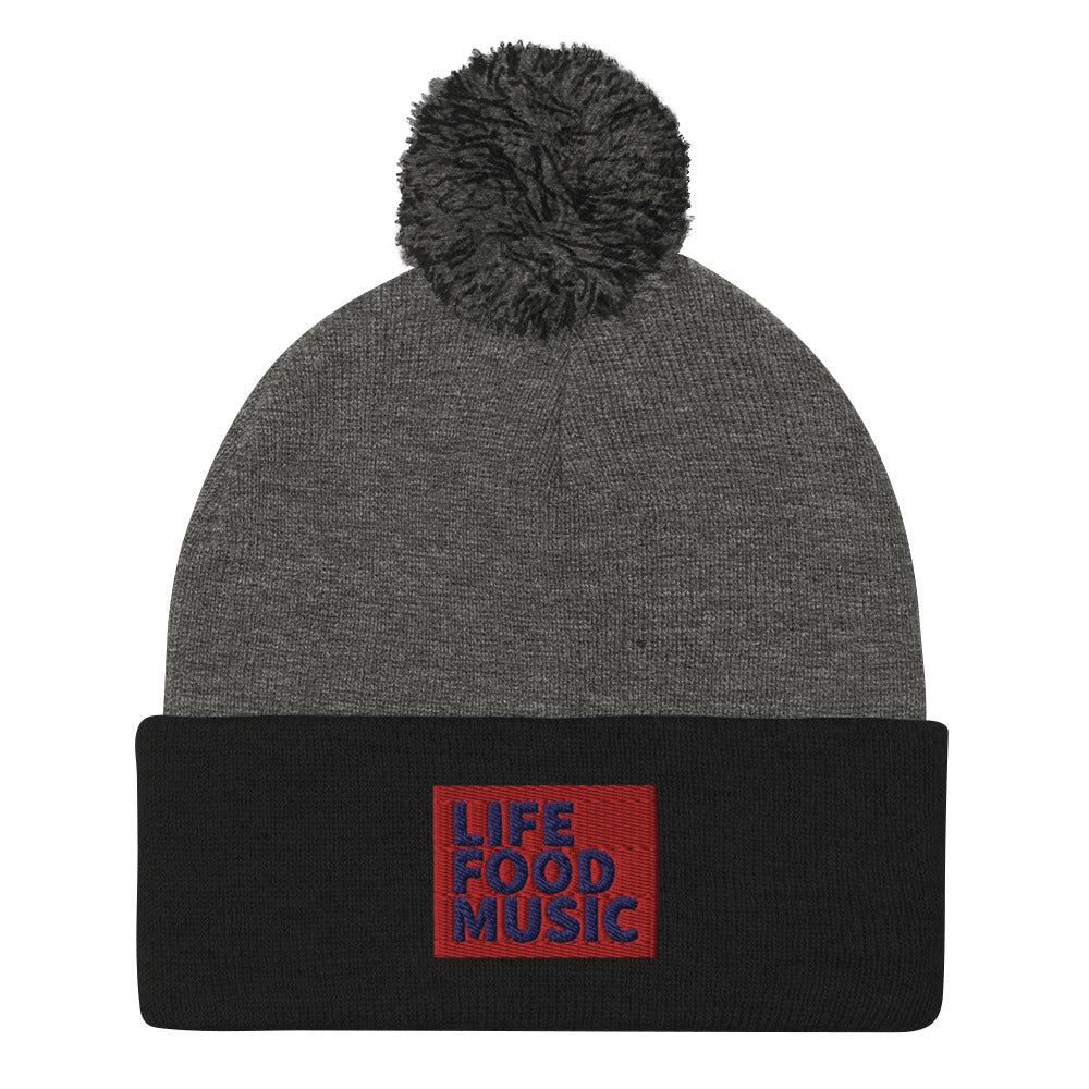 LFM RED AND NAVY LOGO POMPOM BEANIE