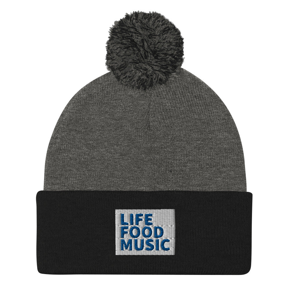 LFM WHITE AND ROYAL LOGO POMPOM BEANIE