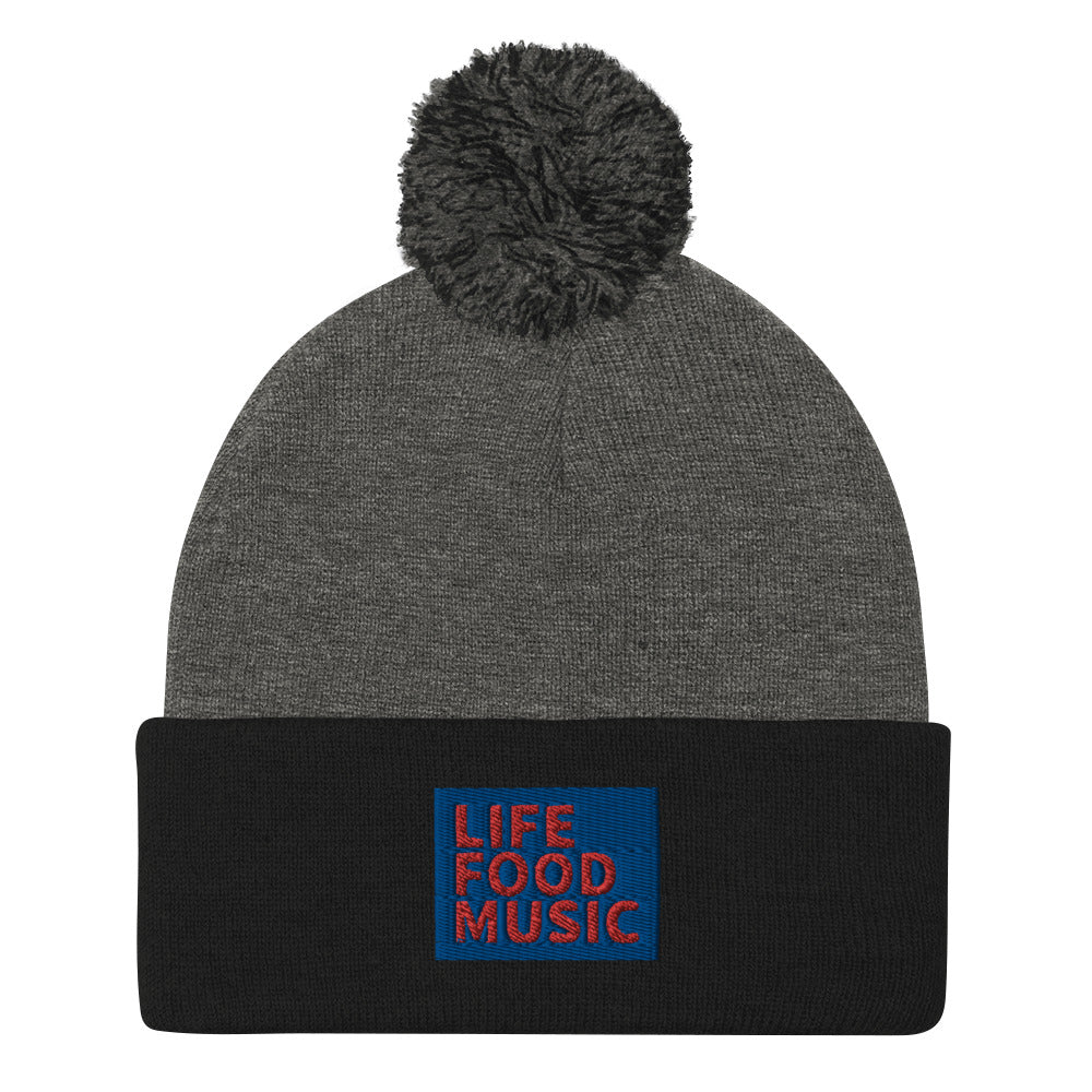 LFM ROYAL AND RED LOGO POMPOM BEANIE