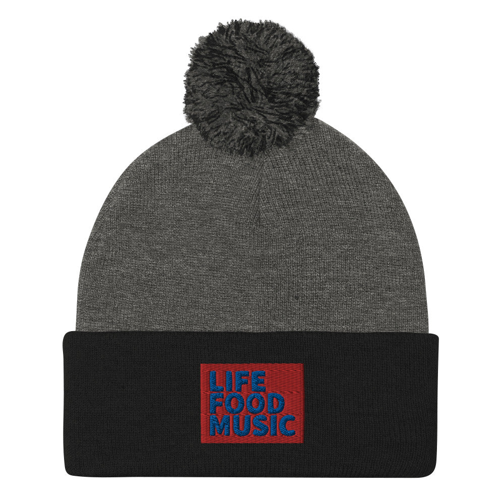 LFM RED AND ROYAL LOGO POMPOM BEANIE