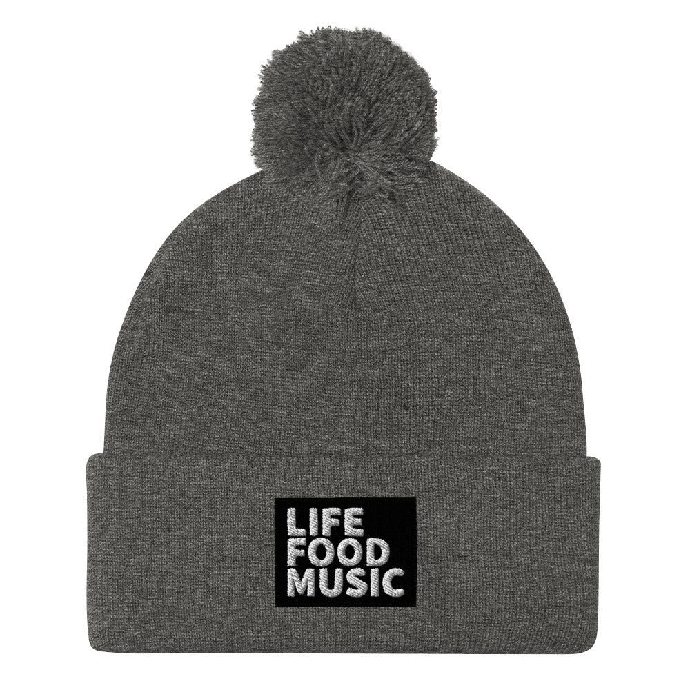 LFM BLACK AND WHITE LOGO POMPOM BEANIE