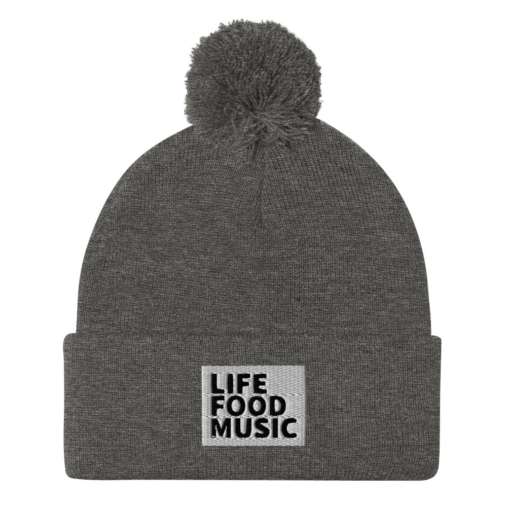 LFM WHITE AND BLACK LOGO POMPOM BEANIE