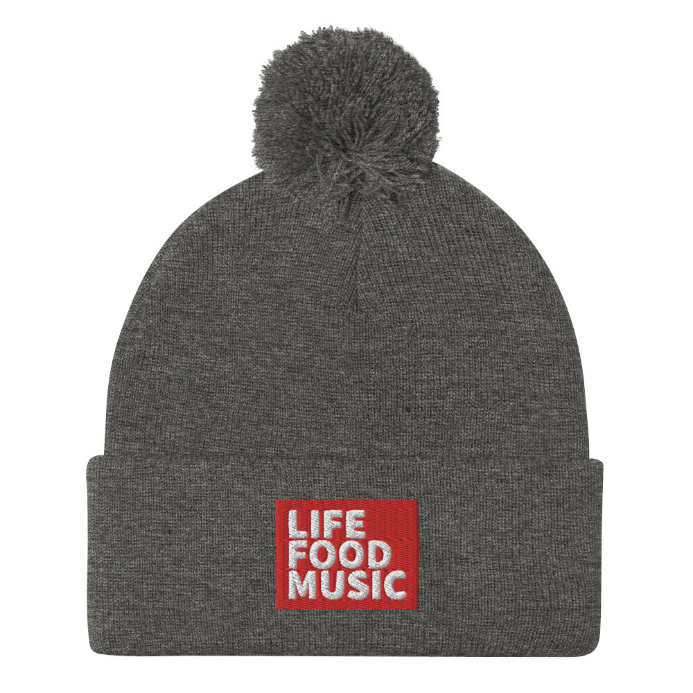 LFM RED AND WHITE LOGO POMPOM BEANIE