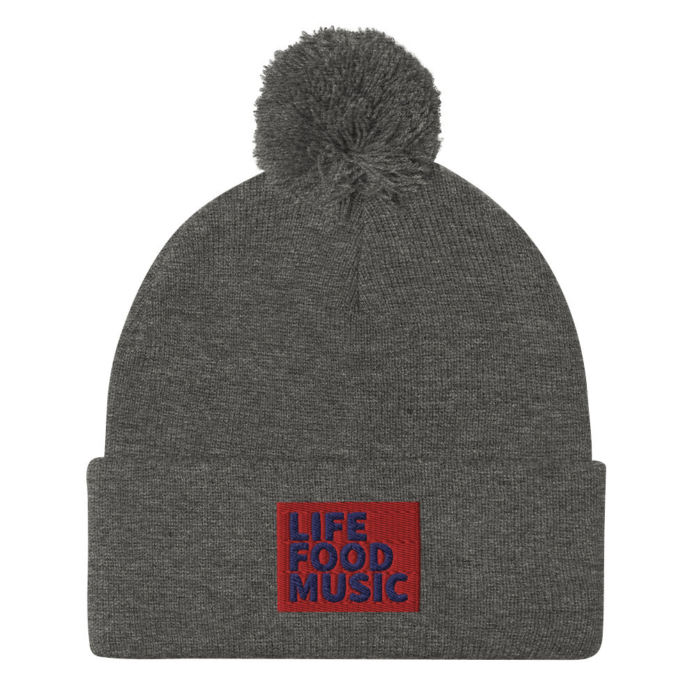 LFM RED AND NAVY LOGO POMPOM BEANIE