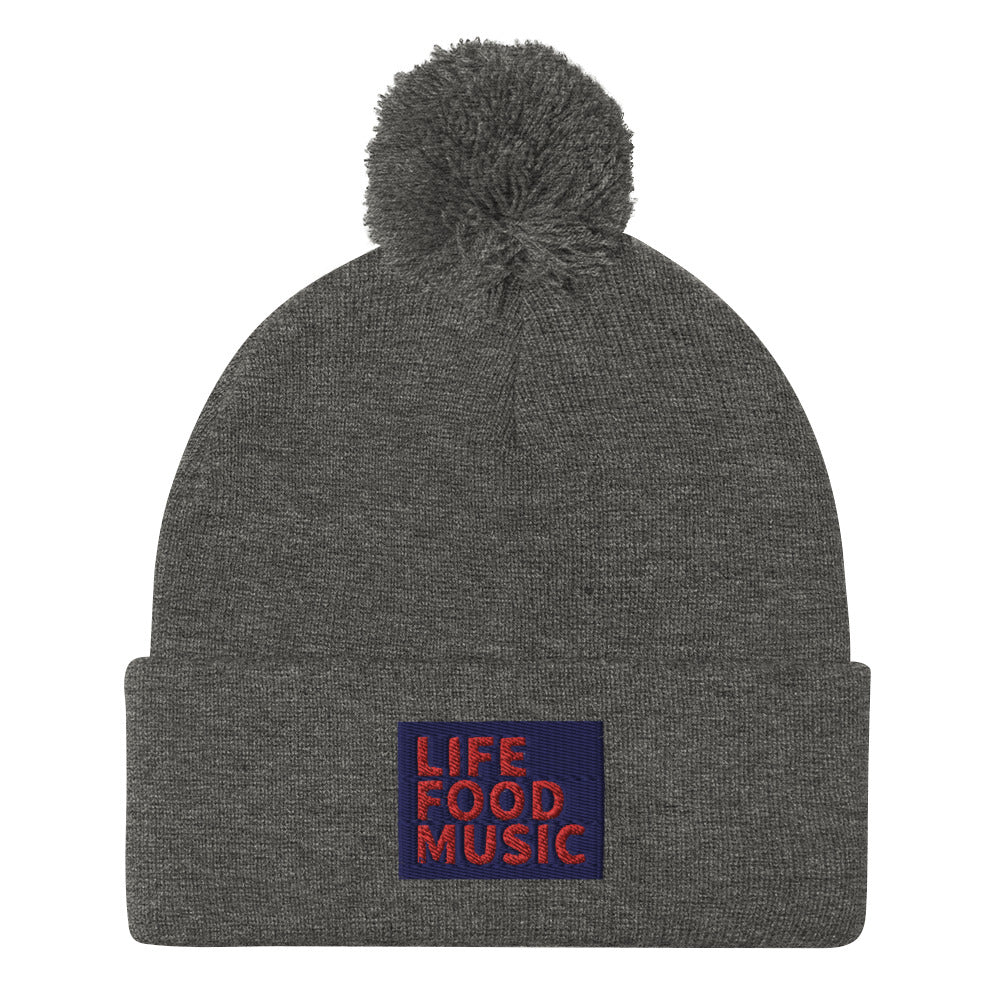 LFM NAVY AND RED LOGO POMPOM BEANIE