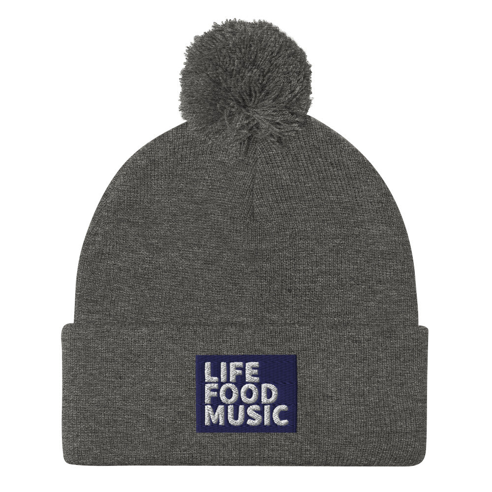 LFM NAVY AND WHITE LOGO POMPOM BEANIE