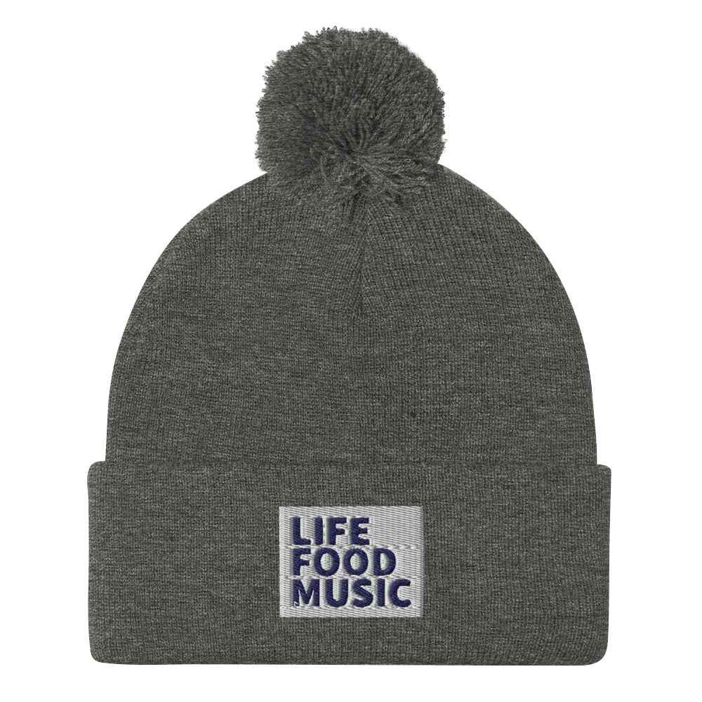 LFM WHITE AND NAVY LOGO POMPOM BEANIE