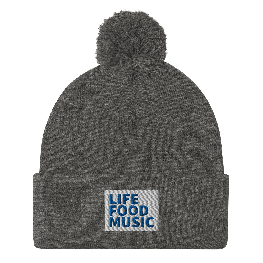 LFM WHITE AND ROYAL LOGO POMPOM BEANIE