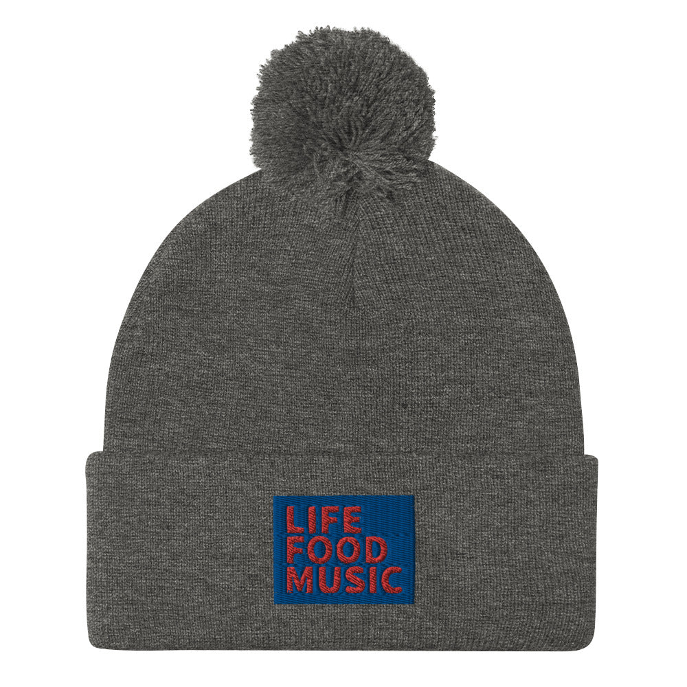 LFM ROYAL AND RED LOGO POMPOM BEANIE