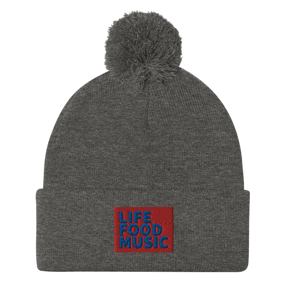 LFM RED AND ROYAL LOGO POMPOM BEANIE