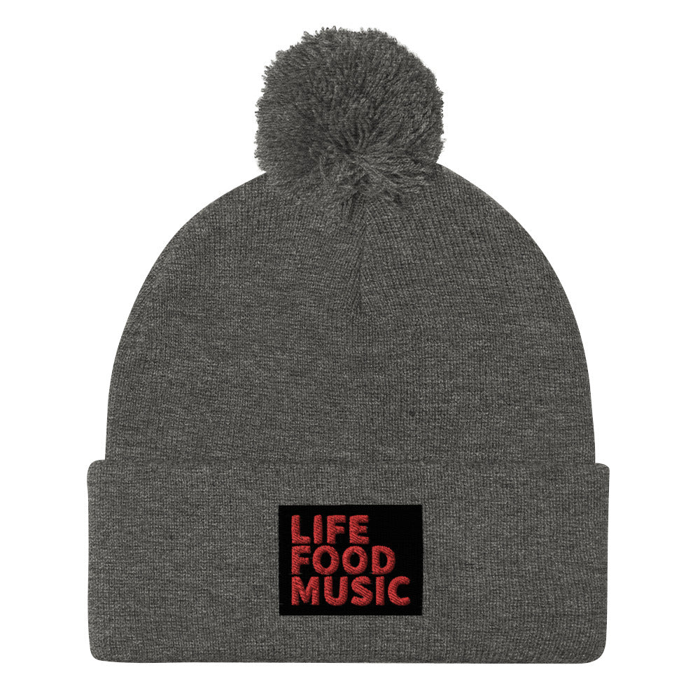 LFM BLACK AND RED LOGO POMPOM BEANIE