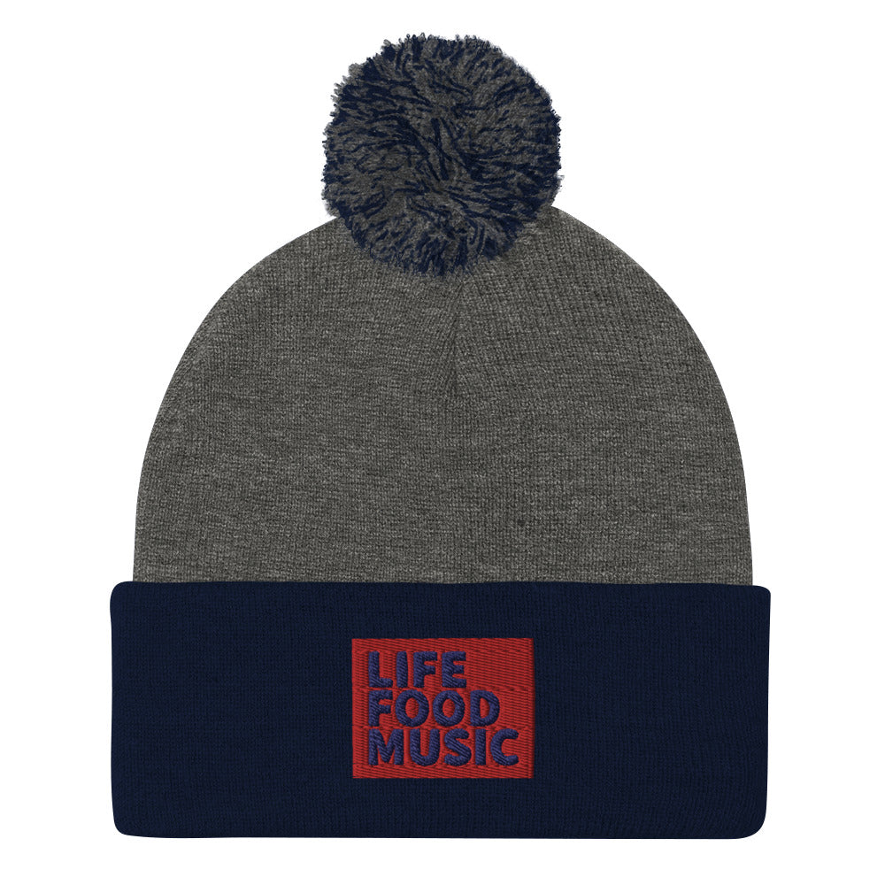 LFM RED AND NAVY LOGO POMPOM BEANIE