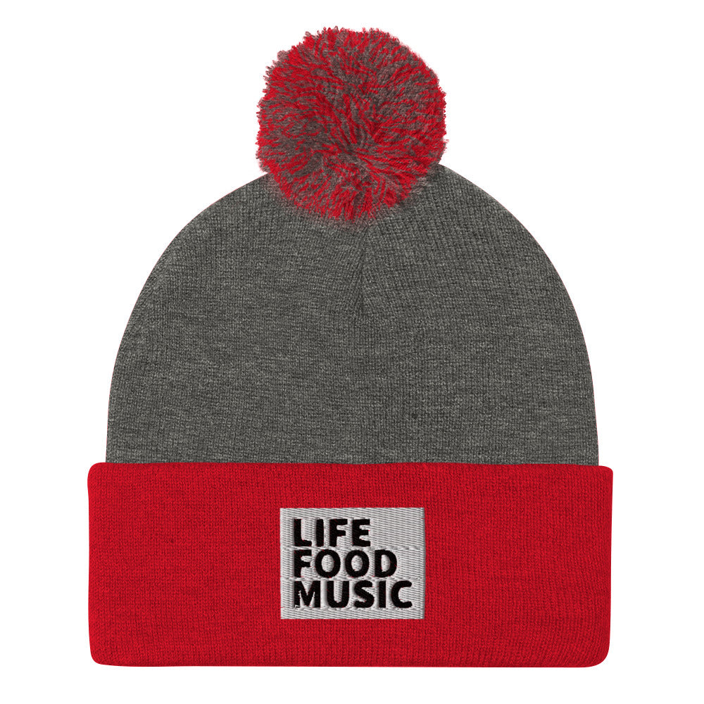 LFM WHITE AND BLACK LOGO POMPOM BEANIE