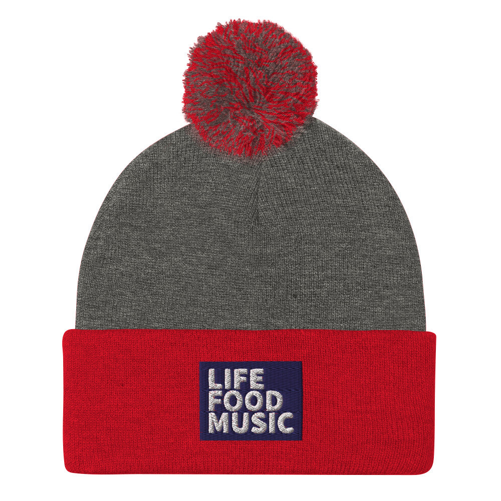 LFM NAVY AND WHITE LOGO POMPOM BEANIE