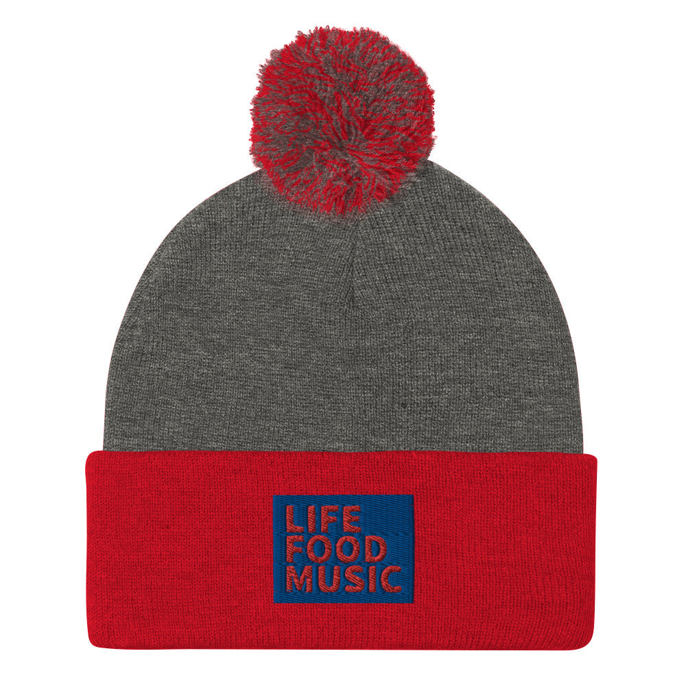 LFM ROYAL AND RED LOGO POMPOM BEANIE