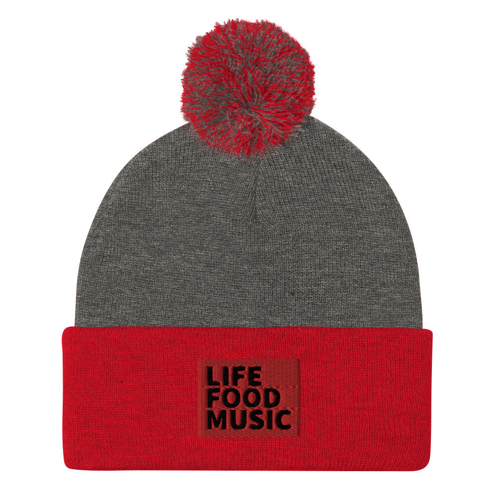 LFM RED AND BLACK LOGO POMPOM BEANIE